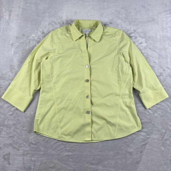 Foxcroft Tops - Foxcroft Dress Shirt 3/4 Sleeve Button Up Sz 14 Yellow Cotton Office Casual Top